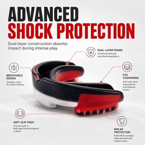 Mouth Guard for Sports, Youth&Adult Mouthguard for Football, Lacrosse, Hockey, Boxing, MMA, Mouth Piece, Protective Gear (Black Red) - color: Black Red