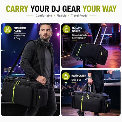 Rolling DJ Cable Bag with Wheels, DJ Equipment Bag with Laptop Compartment - color: Yellow, size: With Wheels