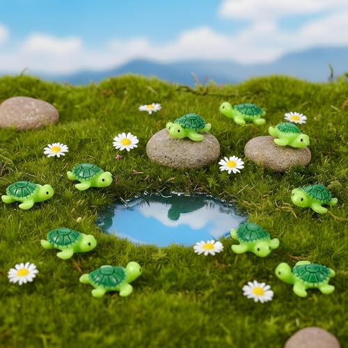 60PCS Miniature Turtles,Green Tiny Turtle Figurines,Mini Turtle Decor,Cute Miniature Sea Turtles Figurines,Tiny Ocean Tortoise Statues for Garden Fairy Micro Landscape Plant Cake Toppers DIY Crafts