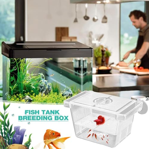 1/2 Fish Breeding Box - Aquarium Breeder Box, Fish Acclimation Box with 2 Suction Cups | Easily Install Fish Isolation Box, Acrylic Aquarium Hatchery Incubator for Baby Fishes Shrimp Betta Guppy - size: S