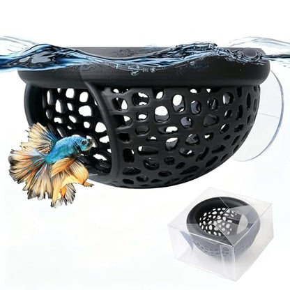 Black Multi-Functional Betta Hammock Feeding Bed, Floating or Suction Cup Mount, Adjustable Resting Spot & Hideout, for Betta Fish & Shrimp