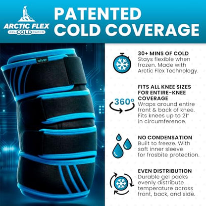 Vive Knee Ice Pack Wrap - Cold/Hot Gel Compression Brace for Pain Relief - color: Black & Blue