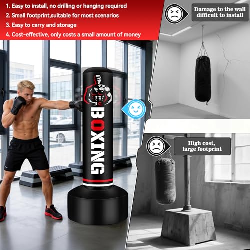 Heavy Punching Bag for Adults Teens, 70" Freestanding Punching Bag with Stand Kickboxing Bags, Women Men Heavy Boxing Bag for Beginners Training MMA Karate Muay Thai Fitness
