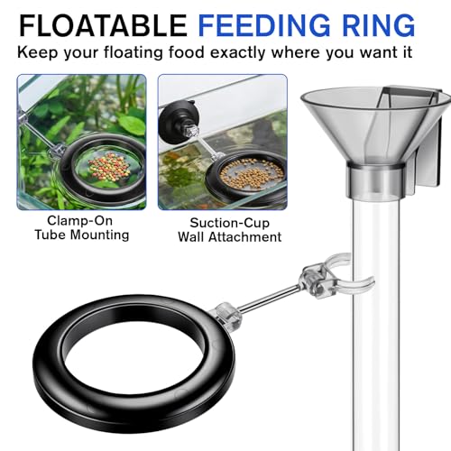 Shrimp Feeding Dish Acrylic Aquarium Fish Feeder Tube Kit Adjustable Shrimp Feeding Tube with Cleaning Brush and Floating Feed Ring Shrimps Tank Accessories for Fish Tank Aquarium (Clear)