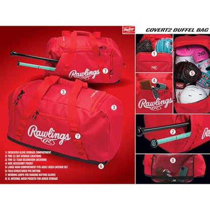 Rawlings Rawlings | Covert2 Duffel Equipment Bag | Baseball/Softball | Multiple Colors - color: Scarlet