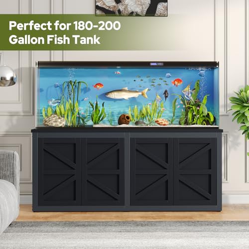 knoworld 180-200 Gallon Fish Tank Stand with Built-in Power Outlet, 71.6" L x 23.6" W Heavy Duty Aquarium Stand with Cabinet Storage, 3500 LBS Steel Frame Terrarium Base for Living Room Display, Black