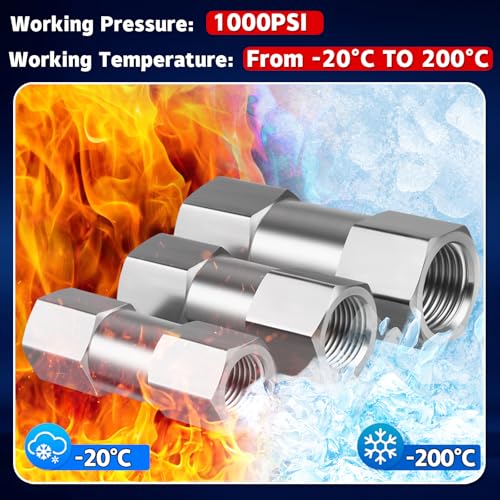 Stainless Steel 304 1/2" NPT Spring Check Valve, 1000 PSI, -20C to 200C, Industrial Check Valve, 2 Ports, NPT Connections - size: 1/2'' NPT