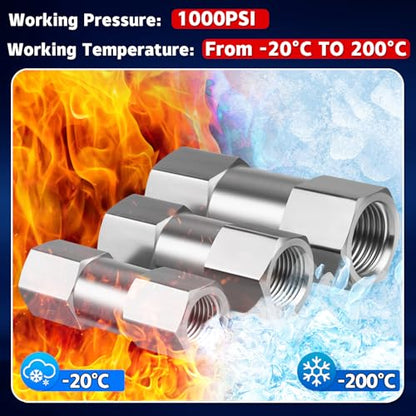Stainless Steel 304 1/2" NPT Spring Check Valve, 1000 PSI, -20C to 200C, Industrial Check Valve, 2 Ports, NPT Connections - size: 1/2'' NPT