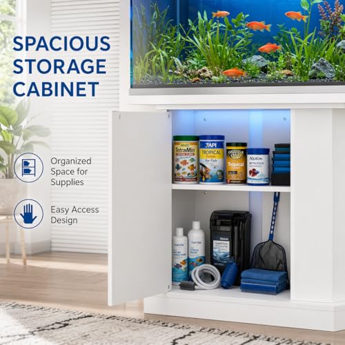 55-75 Gallon Aquarium Stand with 6-Outlet Charging Station (4AC+2USB), Heavy Duty Fish Tank Cabinet, 880 lbs Capacity, for Turtle Tank Reptile Terrarium, White - color: White, size: 47.64"L x 14.17"W x 28.7"H