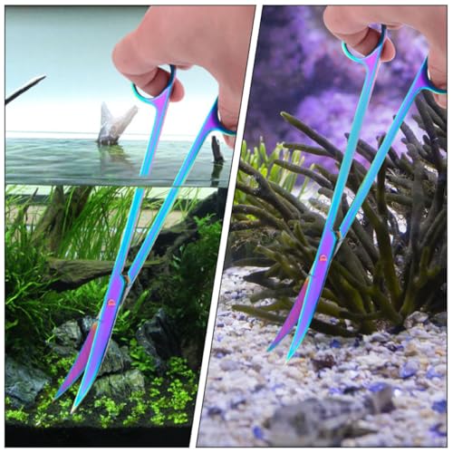 INOOMP Stainless Steel Water Plant Scissors Aquascaping Aquarium Trimming Tool with Colorful Wave Blades for Fish Tank Aquatic Plant Pruning