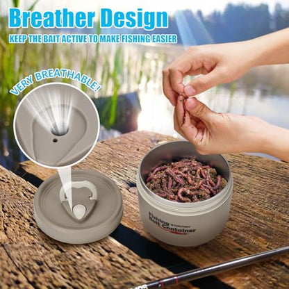 THKFISH Fishing Bait Container, Stainless Steel Insulated Live Bait Storage, Worm Bait Holder, Bait Storage Box, Nightcrawler Box, Bait Bucket to Keeps Bait Fresh and Alive - color: 2PCS-0.6L+0.4L-Khaki
