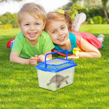 VOSAREA Portable Turtle Carrying Tank Plastic Aquarium Fish Tank with Lid for Home Use Small Reptile Travel Storage Box