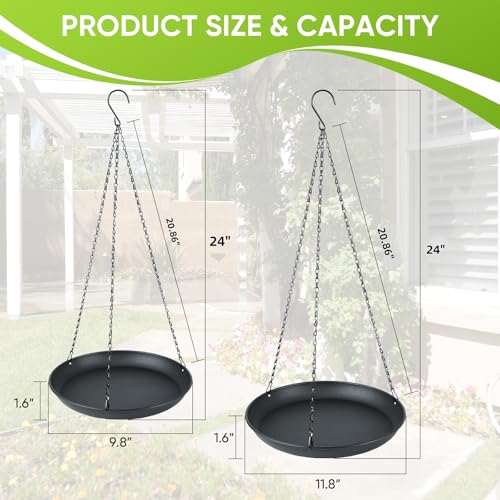 Plant Hanger Indoor Outdoor, 2-Pack Black Metal Hanging Plant Shelf & Window Planter Basket with 9.8/11.8 Inch Trays - Heavy Duty Plant (9.8in-2Pack, 2PACK) - size: 9.8in-2Pack