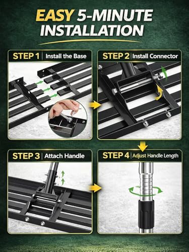 30x10 inch Lawn Leveling Rake, Yumatum 72" Effort Saving Lawn Leveler Tool, Stainless Steel Handle Lawn Leveler for Golf Course Yard Pasture Garden, Professional Lawn Care Landscape Rake