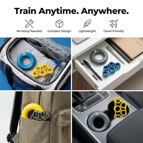 Complete Forearm, Hand & Finger Strengthener Set, Grips & Rings | Three resistance levels, flexor/extensor training, durable silicone finger exerciser