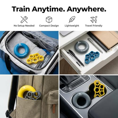 Complete Forearm, Hand & Finger Strengthener Set, Grips & Rings | Three resistance levels, flexor/extensor training, durable silicone finger exerciser