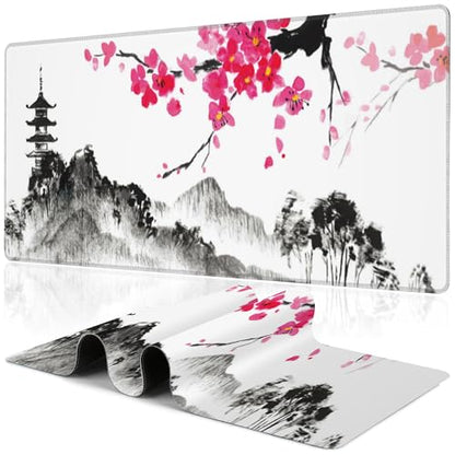 Chinese Ink Painting Desk Mat,Large Abstract Landscape Painting Gaming Keyboard Mouse Pad,Non-Slip Rubber Base Desk Pad Thick Stitched Edges Waterproof Mousepad Mouse Mat 31.5"x11.8" - color: Chinese Ink Painting