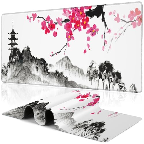 Chinese Ink Painting Desk Mat,Large Abstract Landscape Painting Gaming Keyboard Mouse Pad,Non-Slip Rubber Base Desk Pad Thick Stitched Edges Waterproof Mousepad Mouse Mat 31.5"x11.8" - color: Chinese Ink Painting