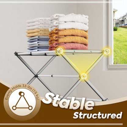 KINGBOARD 3-Tier Extendable Clothes Drying Rack, Foldable, White & Grey | 37.4"H x 33.8"W x 11.2"D, Space-Saving Collapsible, Easy Assembly, Rust-Resistant Iron Frame, Indoor Outdoor Use, 25lb - color: White&grey