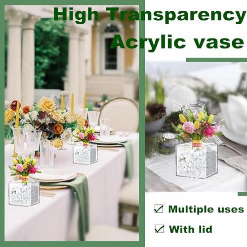 Acrylic Box with Lid Clear Display Box Plastic Square Cube Wedding Candy Box Jewelry Storage Containers Decorative Boxes - size: 4 x 4 x 4 Inch