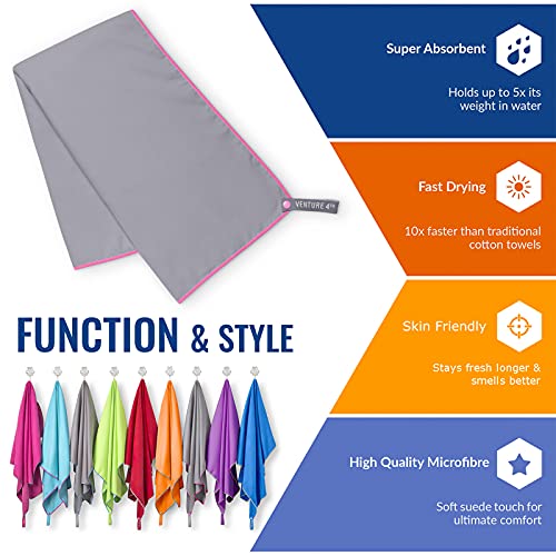 VENTURE 4TH Quick Dry Travel Towel, Ultra Soft Microfiber - 3 Sizes - color: Gray Pink, size: 40.00" x 21.00"