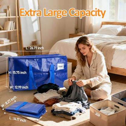 2-Pack Moving Bags, 23 Gallon Heavy Duty Waterproof Storage Totes with Reinforced Handles for Dorm & Home