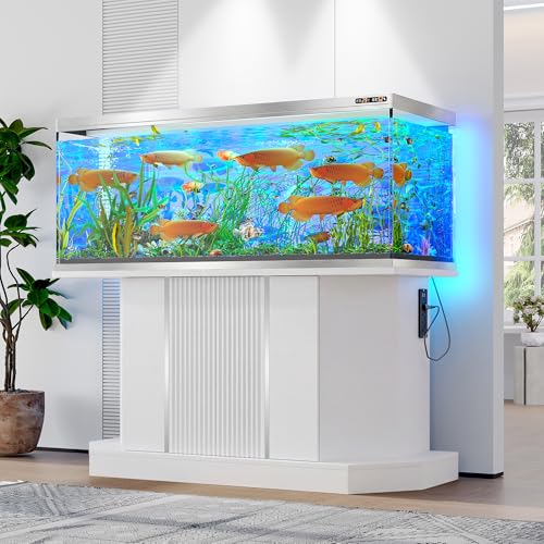 Modern 55-75 Gallon Fish Tank Stand with Power Outlet (4 AC 2 USB Ports), Heavy Duty Aquarium Stand with Cabinet Storage for Fish Tank, Turtle Tank, Reptile Terrarium, 1000LBS Capacity, White