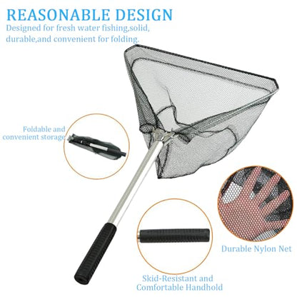 Fishing Landing Net with Stainless Steel Telescoping Pole 74.8" Long Handle,Rubber Coated Nylon Mesh,for Steelhead,Salmon,Kayak,Catfish,Bass,Trout,Shrimp,Crab,for Easy Catch & Release,74.8 inch - style: 20 Inch-aluminum