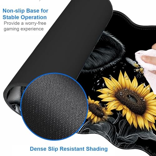 Large Gaming Mouse Pad, Keyboard Wrist Rest Pad & Wrist Support Mousepad Set, Stitched Edge, Extended, Non-Slip Base, Memory Foam Desk Mat for Office, Home,Cute Sunflower Cow - color: Cute Sunflower Cow
