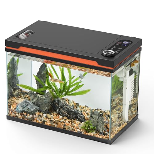 hygger Smart Aquarium Starter Kit, Glass Fish Tank with 24/7 Mode Light, Heater, Water Pump, Filter Media, Auto Feeder,Water Changer, Cleaning Tool, Fishing Net,Timer Automatic Switch (10 Gallon)