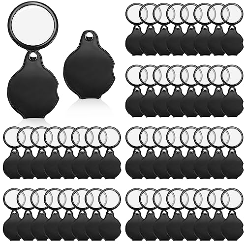 48 Pcs 10X Small Magnifying Glass Mini Pocket Magnifier with Rotating Protective Cover, Folding Magnify Glass Small Magnifying Lens for Reading, Jewelry, Hobby