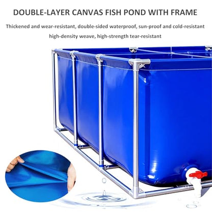 Foldable Canvas Fish Pond Tank, Above Ground Fish Pond Koi Goldfish Turtle Breeding Pool, Portable Indoor Outdoor Aquarium, Ornamental Water Storage Tank with Metal Frame & Drain Valve - size: 1.5x1.5x0.9m