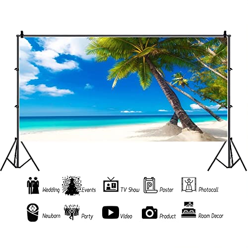 15x8ft Sea Beach Photography Background Hawaiian Luau Seaside Palmtree Backdrop Vacation Trip Blue Sky Summer Holiday Boy Girl Lovers Adult Portrait Wedding Photo Studio Props Vinyl Wallpaper - size: 15x8ft