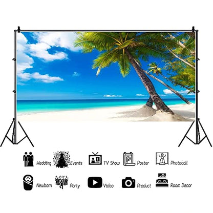 15x8ft Sea Beach Photography Background Hawaiian Luau Seaside Palmtree Backdrop Vacation Trip Blue Sky Summer Holiday Boy Girl Lovers Adult Portrait Wedding Photo Studio Props Vinyl Wallpaper - size: 15x8ft
