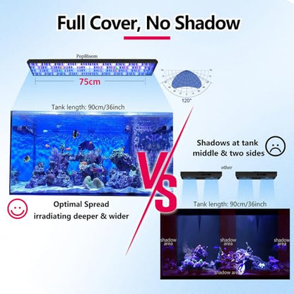 H75 Reef Aquarium Fish Light Full Spectrum Coral Light for 36inch 3ft 90CM Marine Fish Tank Lamp, Smart-APP Control