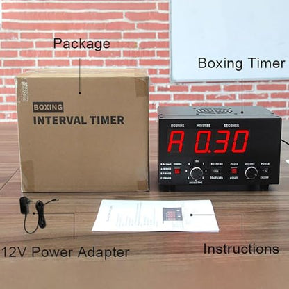 Classic Boxing Interval Timer,Professional Gym Timer,with 1-12 Challenge Rounds and Adjustable Buzzer Alarm, for Kickboxing (Red) - color: Red