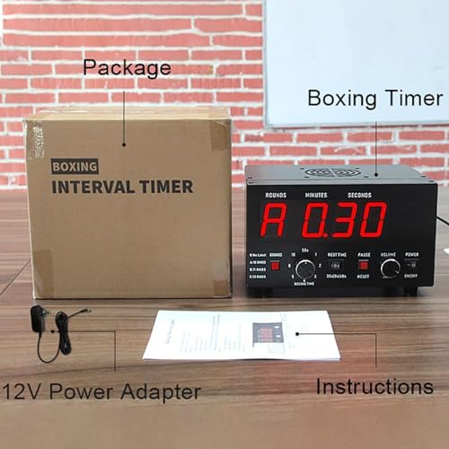 Classic Boxing Interval Timer,Professional Gym Timer,with 1-12 Challenge Rounds and Adjustable Buzzer Alarm, for Kickboxing (Blue) - color: Blue