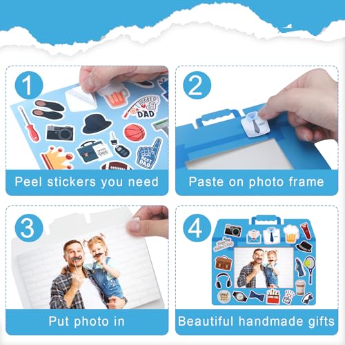 96 Pcs Father's Day Picture Frame Crafts DIY Photo Frame Crafts with Stickers for Happy Fathers Day Themed Home Activities Gifts Party Decorations - style: Happy Father's Day