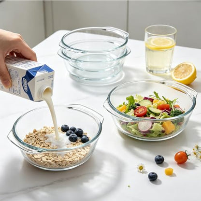 Small Casserole Dishes 2 Pack Soup Bowls, Glass Round Baking Dish Individual Portion Baking Pan for Oven Air Fryer Egg Microwave Rice, Clear Prep Bowls with Handle Microwavable Bowls - size: Small-Round
