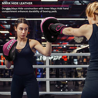 RDX Boxing Pads Focus Mitts, Maya Hide Leather Curved Hook and Jab Target Hand Pads, Great for MMA, Kickboxing, Martial Arts, Muay Thai, Karate Training, Padded Punching, Coaching Strike Shield - color: Pink