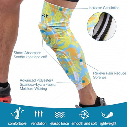 Knee Pads Calf Padded Leg Compression Sleeve Shin Brace Protective Gear for Football Basketball Volleyball Soccer Baseball Youth Adult Yellow 2XL (1 Pair) - color: Yellow, size: XX-Large