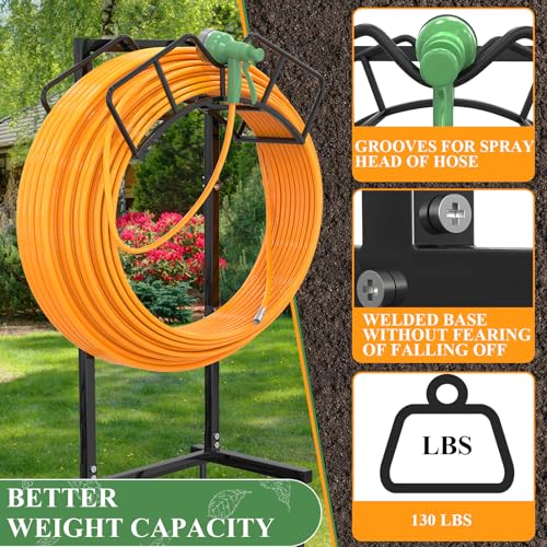 Super Stable Garden Hose Holder, Detachable Water Hose Holders Stand Holds 160-Feet Freestanding Hose Storage Hanger Rack for Outside Yard Lawn Farm (Black) - color: Black