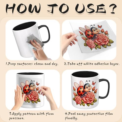 UV DTF Cup Wrap Transfer Stickers, 2 Sheets Ladybug Quotes Rub On Transfers for Tumblers Glass Cups Mugs Water Bottles - style: Ladybug Quotes