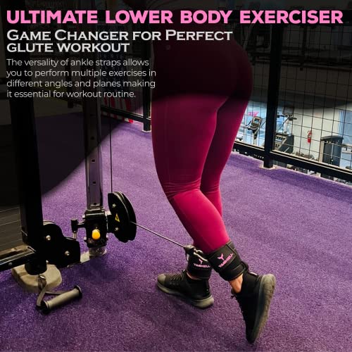 Adjustable Gym Ankle Straps for Cable Machines Women & Men, Glute Kickbacks - color: Black and Pink, size: Single