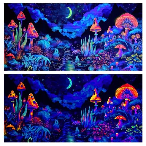 30X12IN Waterfall Fantasy Landscape Mountain Black Light Aquarium Background, UV Fish Tank Background Planet Terrarium Background with 10 EVA Double-Sided Tape - size: 30X12in/75X30cm