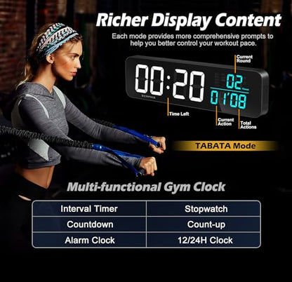 15.2" Gym Timer, App & Remote Control, Customizable LED Colors, Gym Clock | Stopwatch, Countdown, Count-up, Temperature, Date, Large Digital Wall Clokc for Home Gym Garage Office
