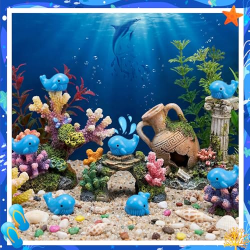 Geelin 50 Pcs Mini Resin Whale Figurines Bulk Tiny Resin Whale Figurines Small Ornament Sea Creatures Charms Figure Tiny Blue Ocean Animals for Landscape Fish Tank Aquarium Garden Desktop