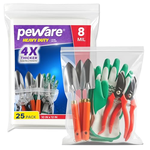 8 Mil Heavy Duty Zip Seal Lock Bags, 10"x12" 25 Pack, Gallon Storage Bags | Waterproof Reusable Large Clear Plastic Baggies with Resealable Zipper for Industrial Parts, Packaging, Clothes - size: 10"x12"
