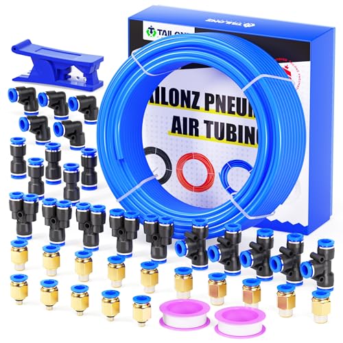 TAILONZ PNEUMATIC Blue 6mm OD 4mm ID Polyurethane PU Air Hose Pipe Tube Kit 32 Meter 100ft - color: Blue, size: 6mm OD/100ft/32m