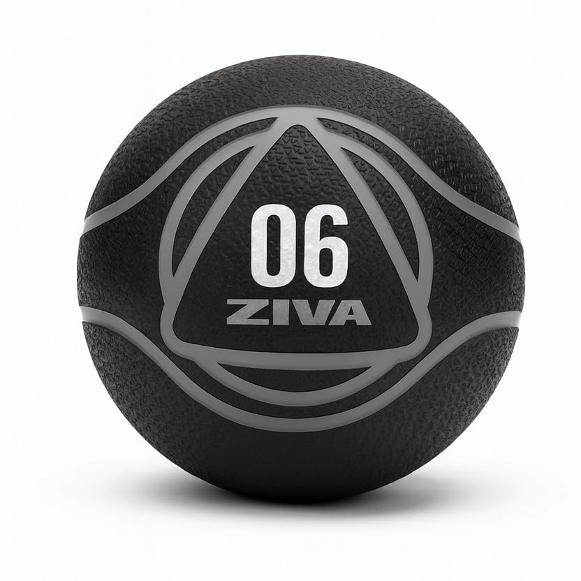 ZIVA Medicine Ball – Durable Rubber Weighted Ball with Easy-Grip Textured Shell for Core, Balance and Strength Training – Commercial Quality (Black, 4–20 lb) - style: 6lb Black+Gray